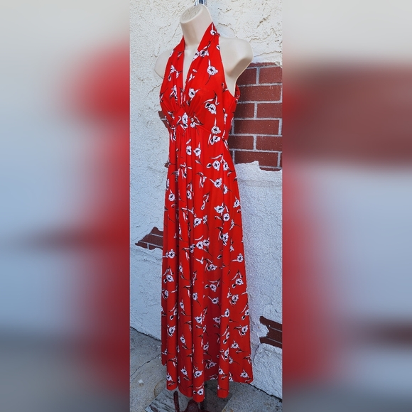 XS ?? Vintage 70's halter Red polyester Sleeveless Dress UNION MADE in USA - Picture 7 of 16